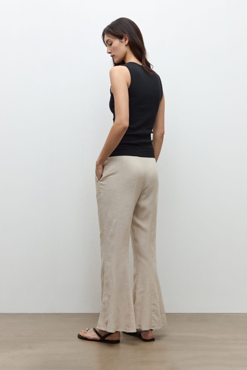 Pantalon lino cortes y godets beige melange
