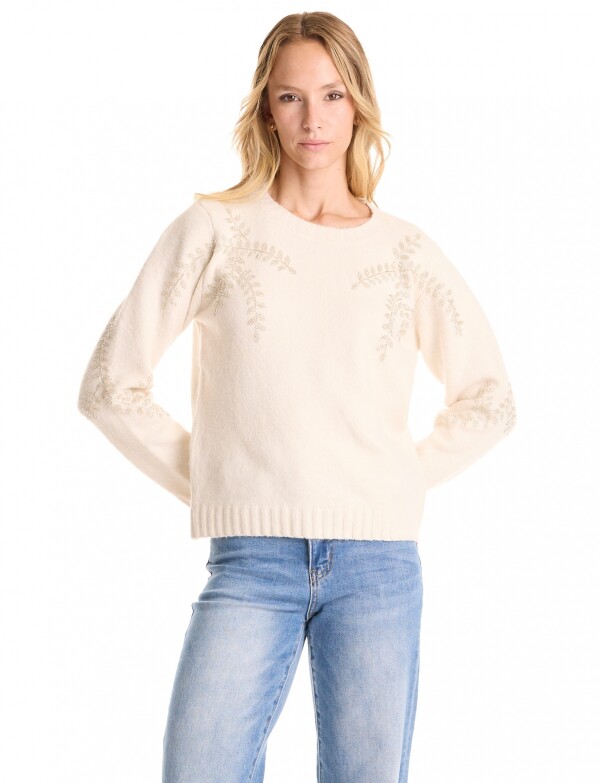 Buzo Bordado Floral & Tacto Soft BEIGE CLARO