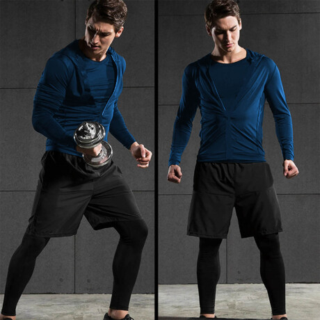 Conjunto Deportivo Termico X6 Psc Remera Calza Short Azul