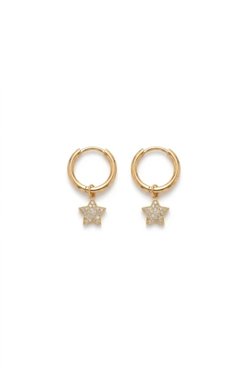 Aros acero estrella strass dorado
