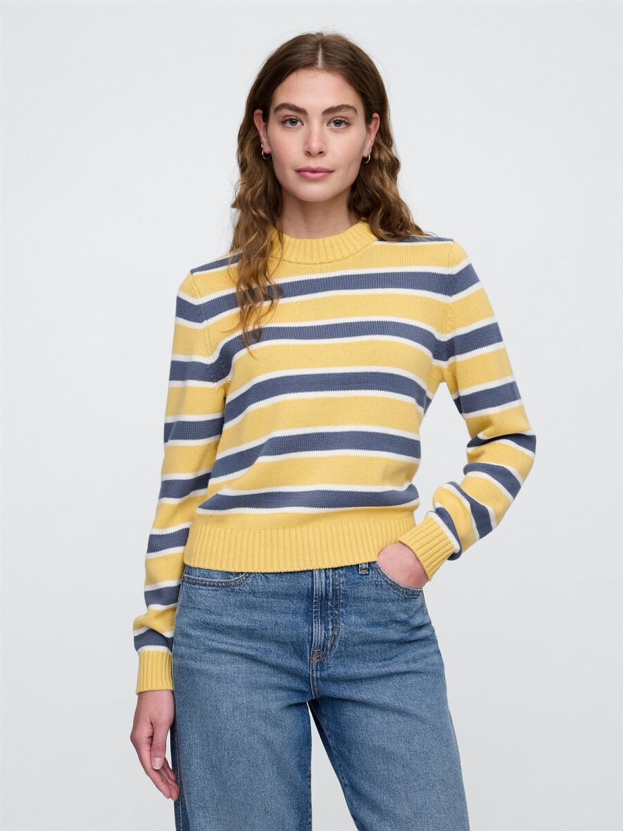 Buzo Algodón Cuello Alto Mujer - Yellow Stripe 