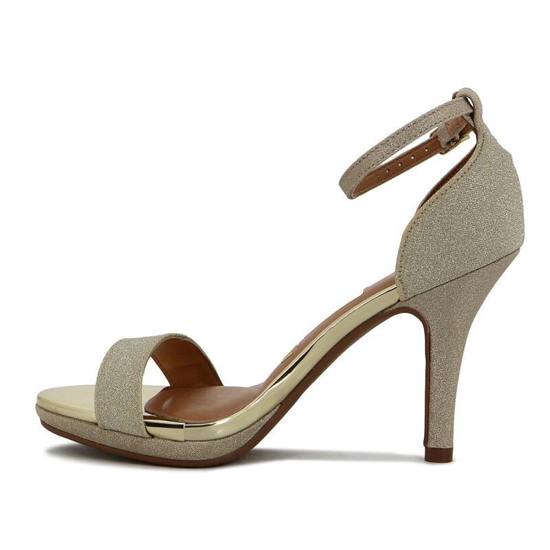 Sandalia Formal Mujer Vizzano Taco Alto Brillosa Dorado