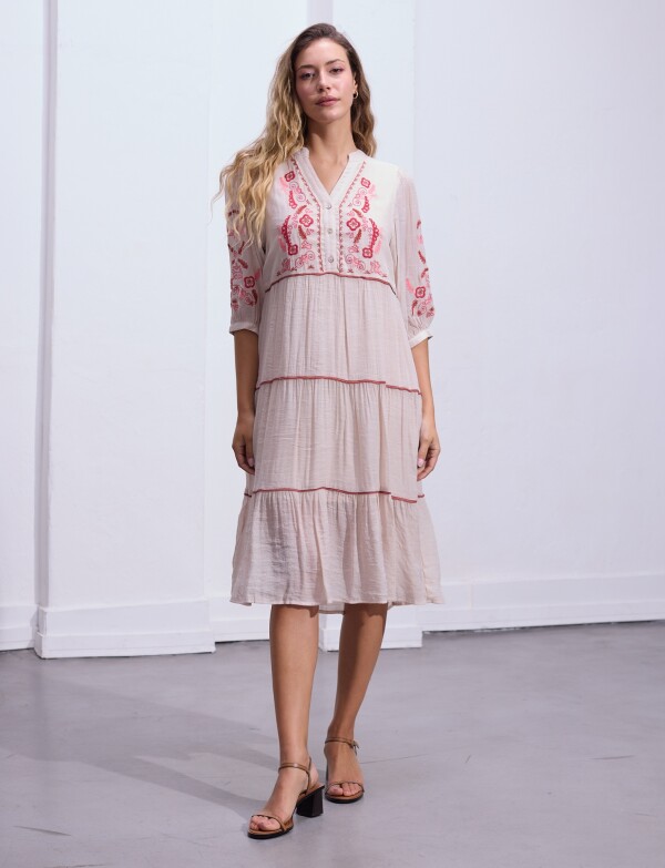 Vestido Det Bordado BEIGE/MULTI