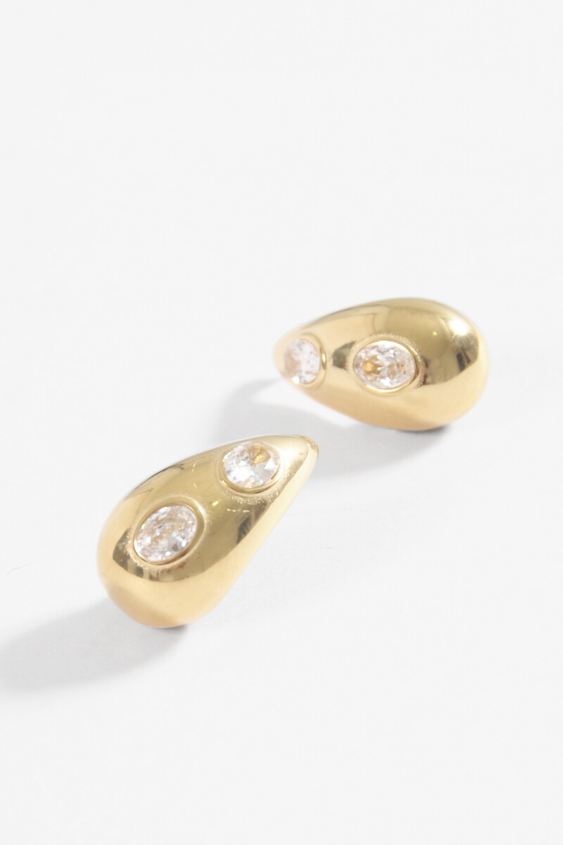 Aros gota strass acero dorado