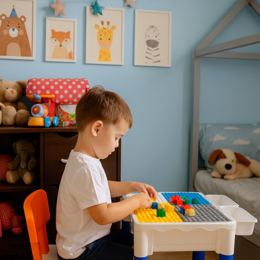 Mesa De Juego Para Bebe De Legos Con Encastre Y Sillita Mesa De Juego Para Bebe De Legos Con Encastre Y Sillita