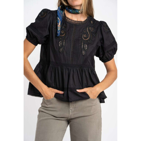 Blusa Algodon Con Encaje Negro