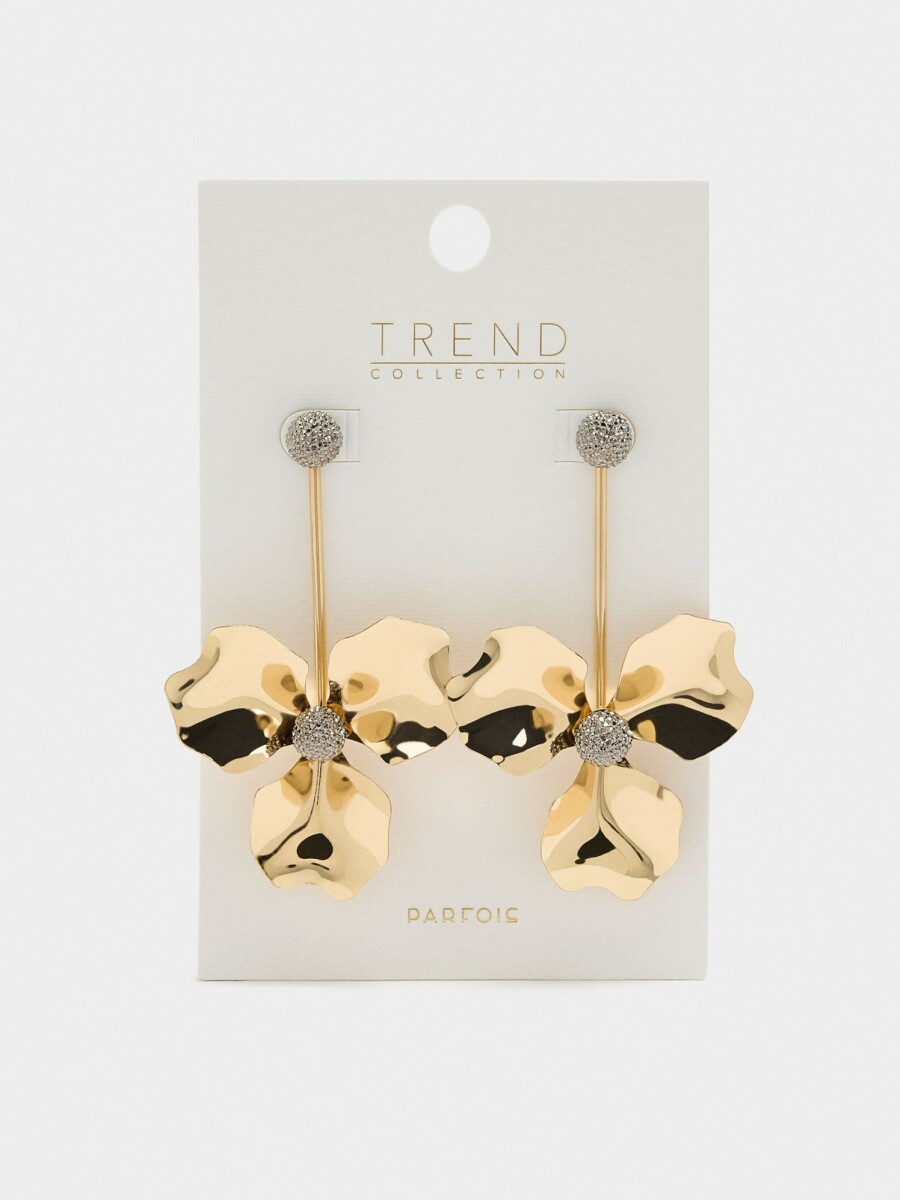 Pendientes Largos Con Flor dorado