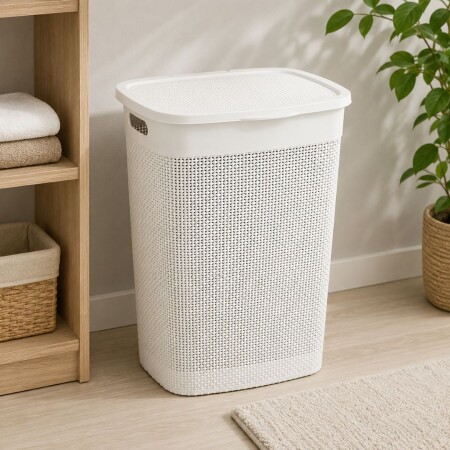 CESTO PARA ROPA SIMIL RATTAN 55 LITROS BLANCO CESTO PARA ROPA SIMIL RATTAN 55 LITROS BLANCO