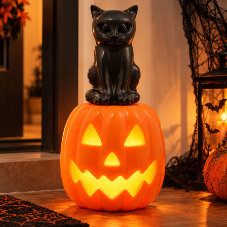 Calabaza con gato negro decorativo 36cm Sc