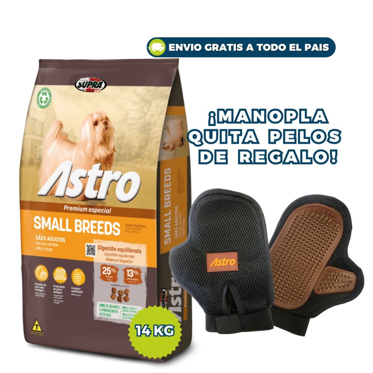 ASTRO PERROS ADULTOS RAZAS PEQUEÑAS 14 KG + 1 KG + GUANTE QUITA PELOS DE REGALO 