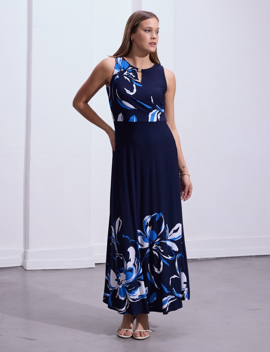 Vestido Maxi Keyhole - Marino/multi 