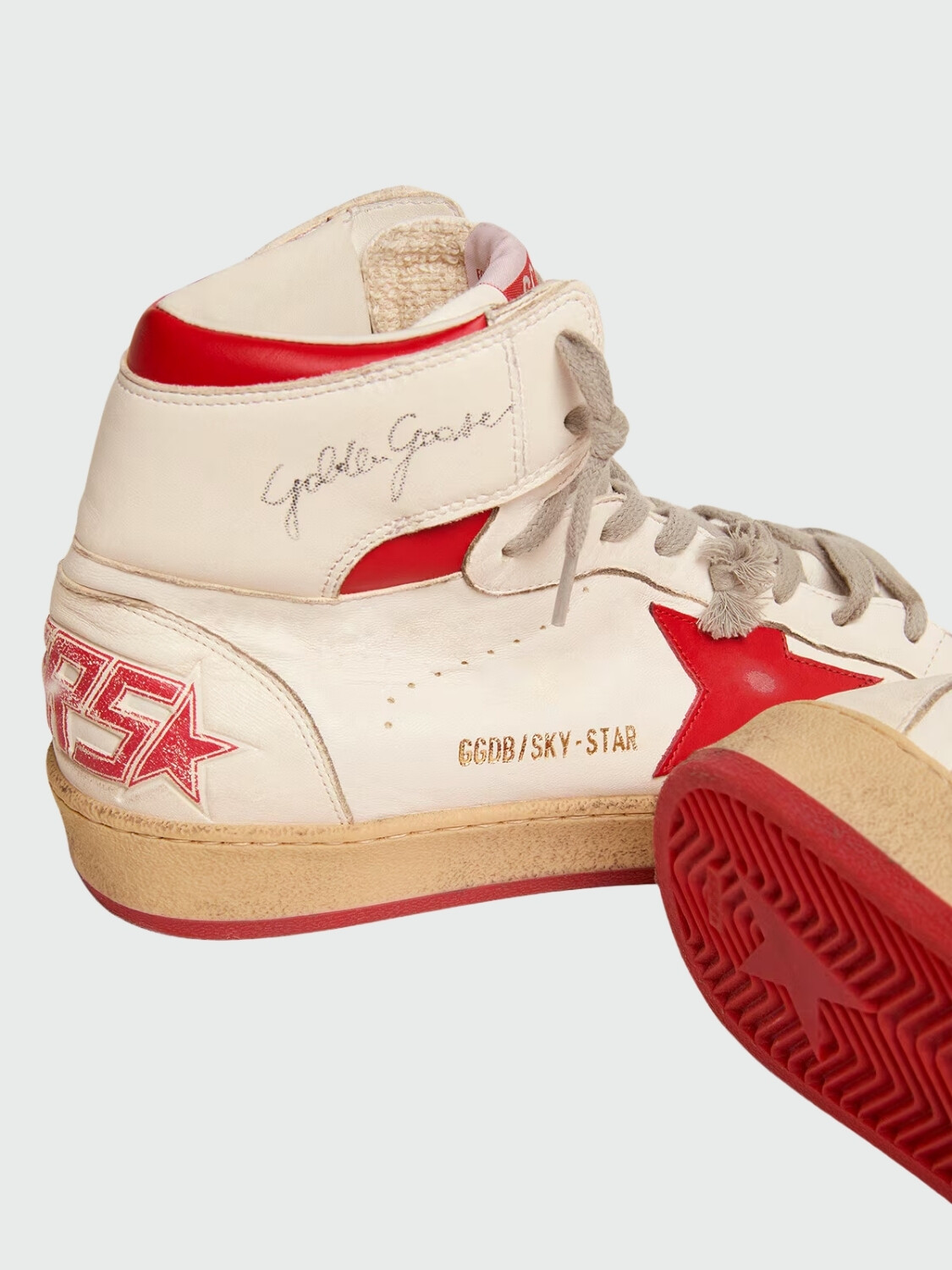 GOLDEN GOOSE - Zapatillas Sky-Star para hombre con firma en el tobillo e inserciones rojas Alta Automática