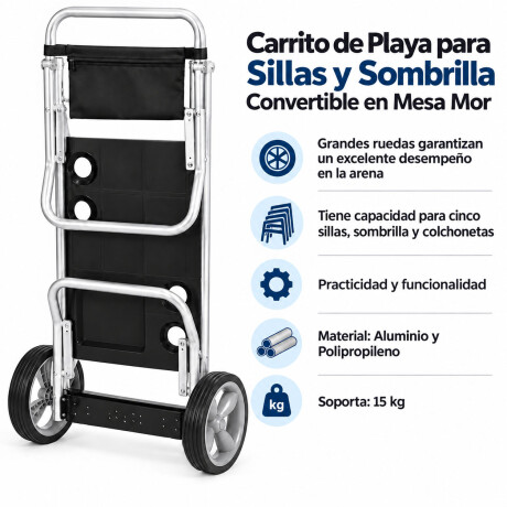 Carrito Playa p/Sillas y Sombrilla Convertible en Mesa Mor Negro