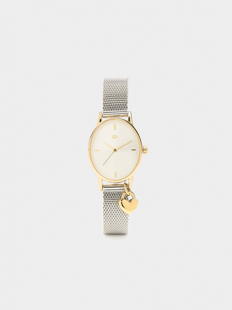 Reloj Pulsera De Malla Metálica Con Charm - bicolor 