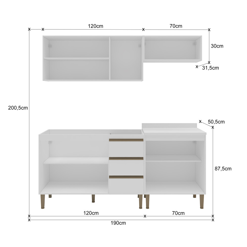 KIT DE COCINA MODELO MARGARIDA 4 MÓDULOS COLOR BLANCO Kit De Cocina Modelo Margarida 4 Módulos Color Blanco