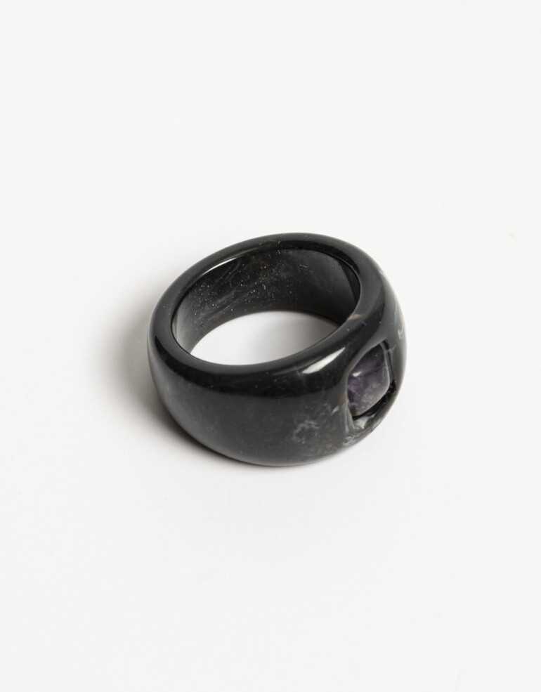Anillos Medianos y Grandes Acrilico Anillo Acrílico Con Piedra - Negro