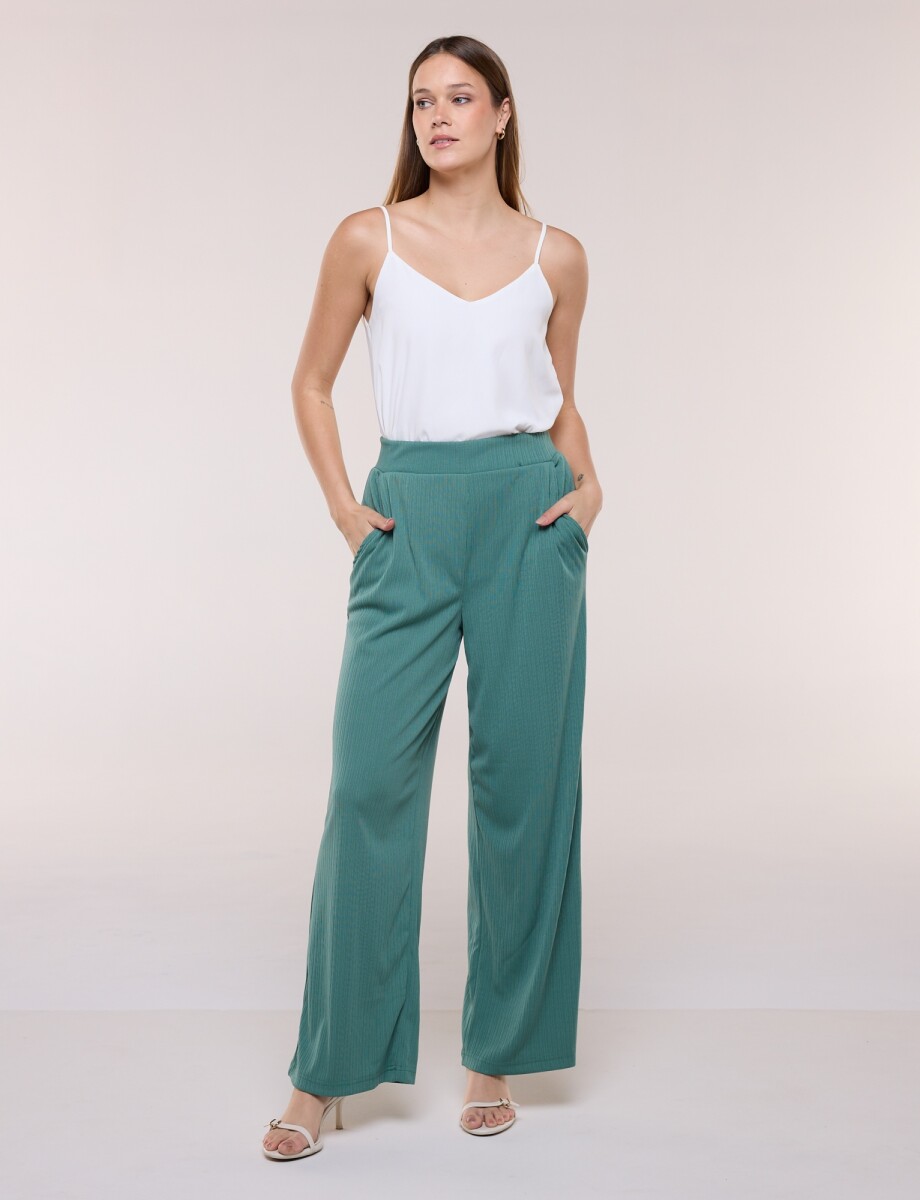 Pantalon Wide Leg Plisado - Verde 