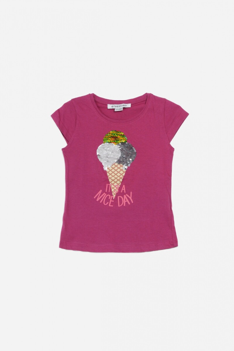 Remera m/c con estampa de helado FUCSIA