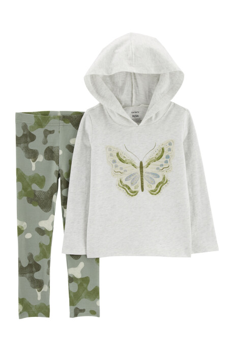 Set dos piezas calza y remera con capucha, de algodón Sin color