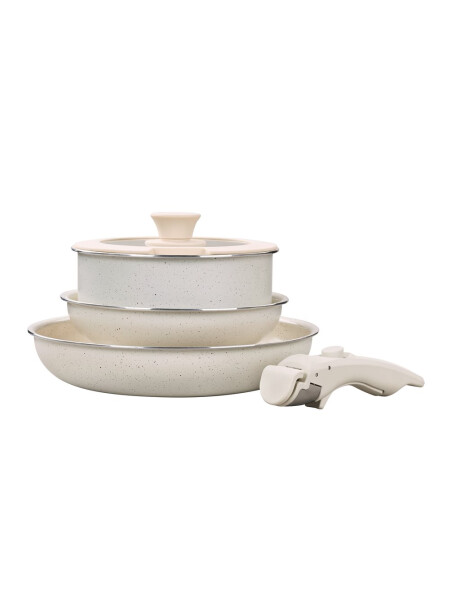 JUEGO BATERIA 5 PIEZAS MANGO DESMONTABLE CERAMICO BEIGE JUEGO BATERIA 5 PIEZAS MANGO DESMONTABLE CERAMICO BEIGE