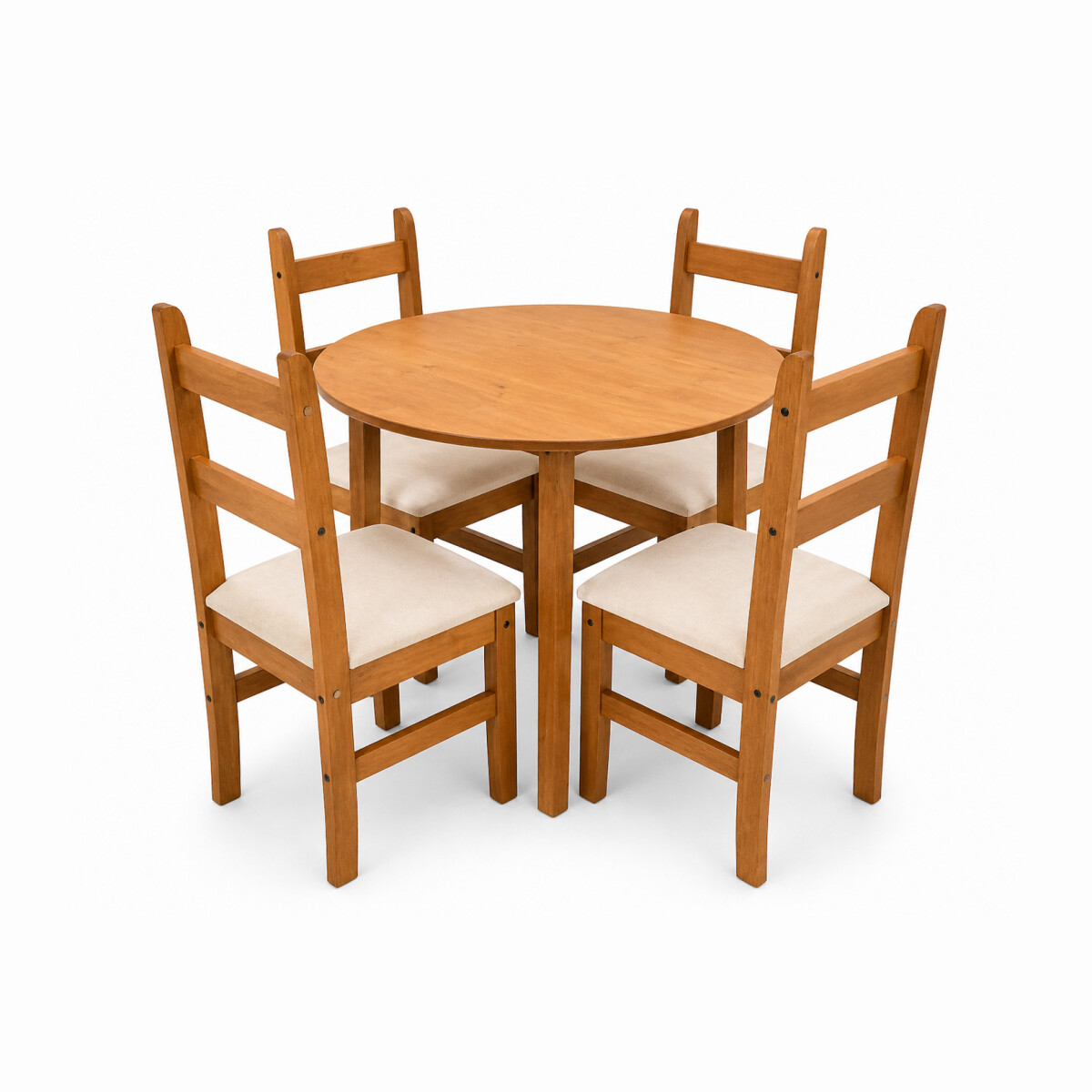 Juego De Comedor Linda Redondo 4 Sillas Lustre Cera 100% Pino 