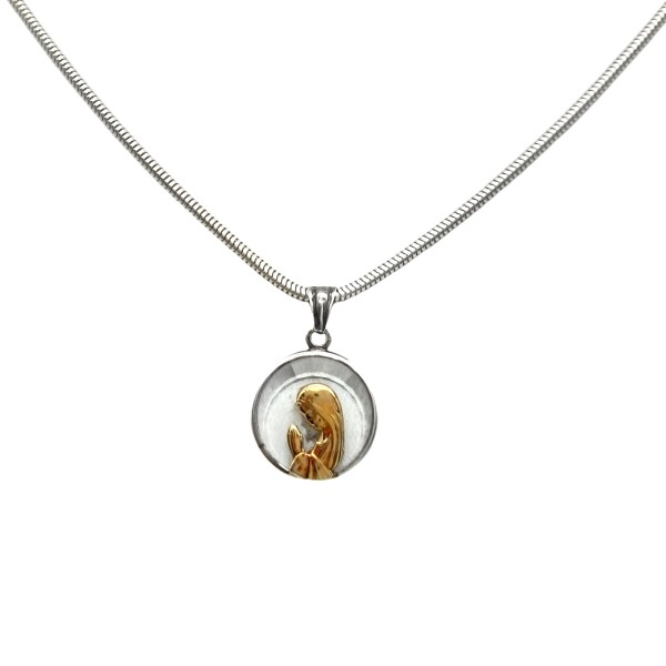 Dije Medalla Virgen Niña Cristal-Plata y oro- Sin piedra- CP5014 conpiedra