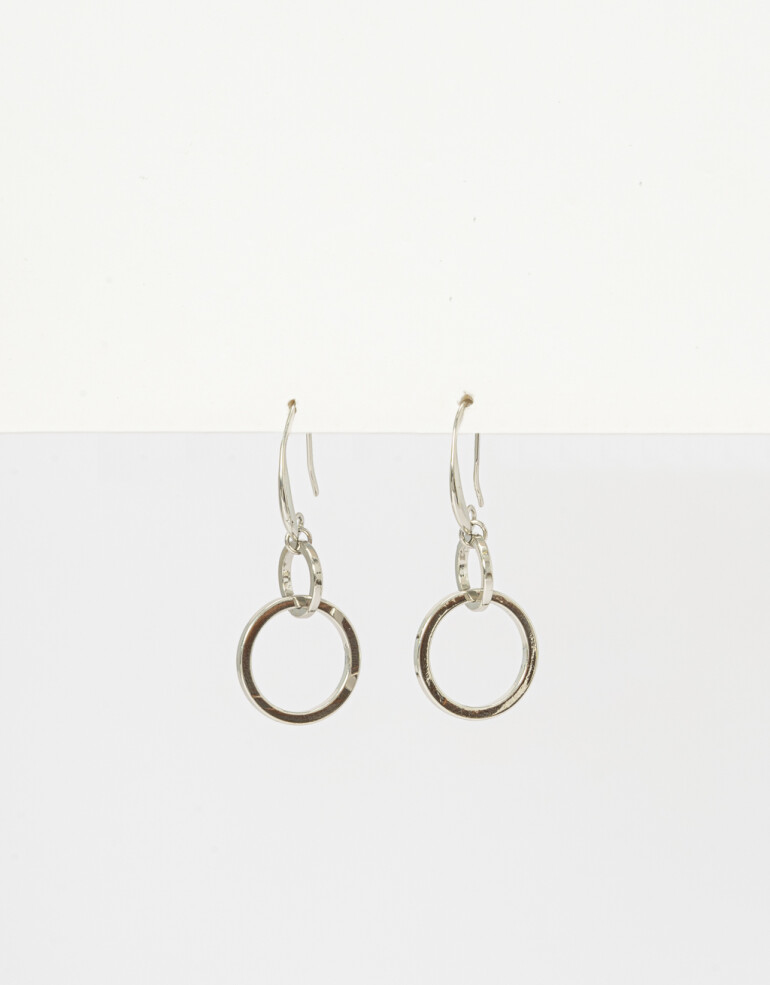 Aros Colgantes Largos Metal Aros Con Anillos Entrelazados - Plateado Hematite