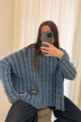 Sweater Oceano Crop Azul Piedra