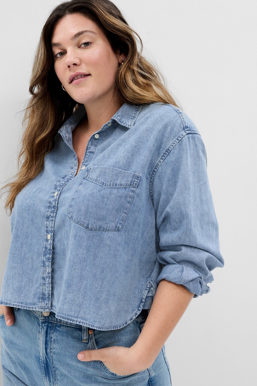 Camisa De Jean Corta Mujer Light Wash