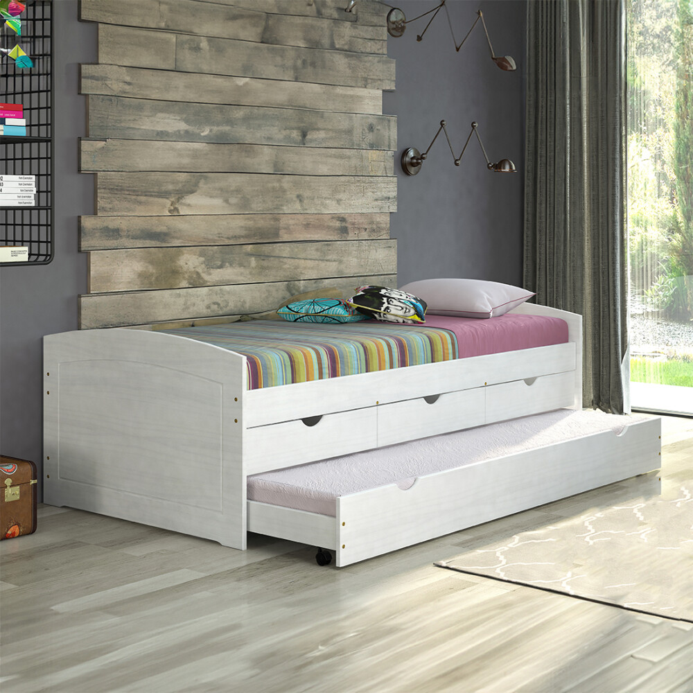 Cama Marinera 1 Plaza Madera Maciza Con Cajones - Ulli Blanco