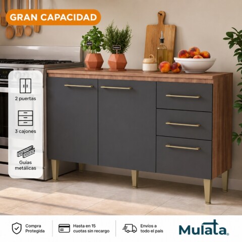 Bajo Mesada Malu Con Tapa 3 Puertas y 2 Cajones con Guías Metálicas - Manchester / Grafito Bajo Mesada Malu Con Tapa 3 Puertas y 2 Cajones con Guías Metálicas - Manchester / Grafito