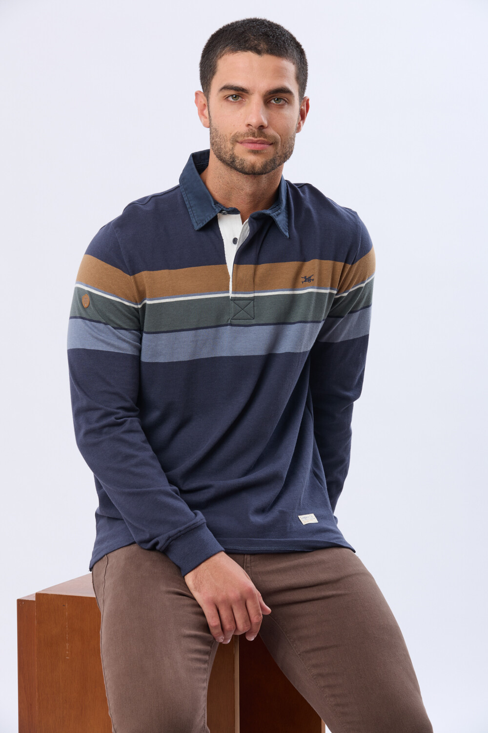 REMERA POLO RAYADA EN ALGODÓN Azul