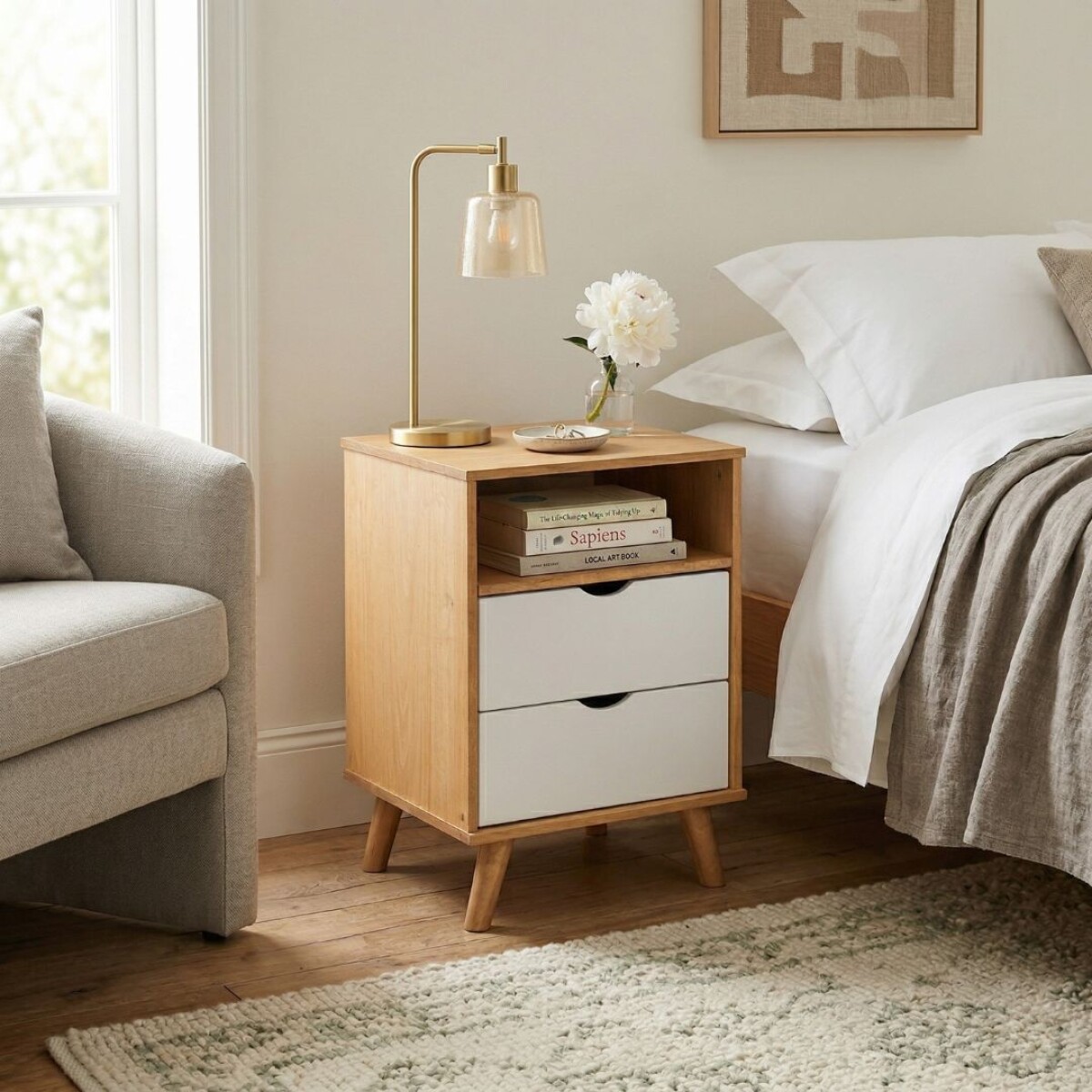 Mesa De Luz 2 Cajones Nicho - Linea Dublin - Blanco 