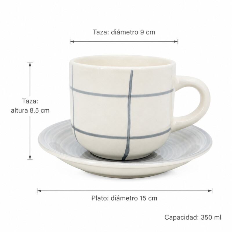 Taza de Té con Plato en Cerámica Cuadrille Beige de 350ml Taza de Té con Plato en Cerámica Cuadrille Beige de 350ml