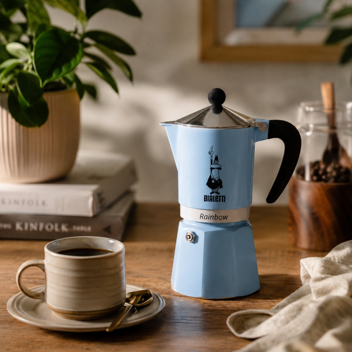 Cafetera Moka Rainbow Celeste 270ml 6 Tazas Bialetti 