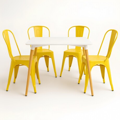 Juego de comedor mesa Cuadrada 80cm + 4 Sillas Tolix Blanco