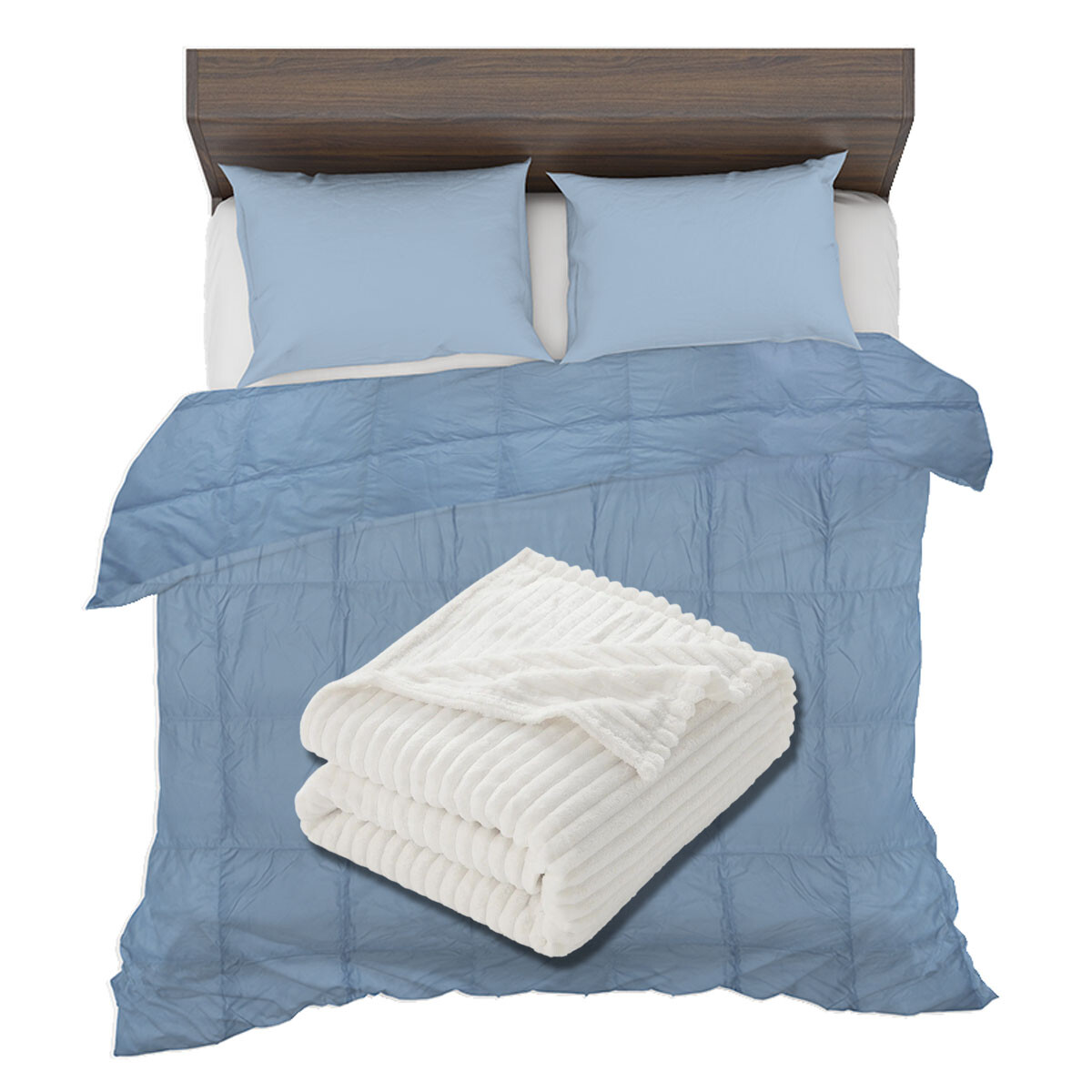 Set Invierno Acolchado Plumas 2 Plazas + Manta Frazada Polar - índigo 