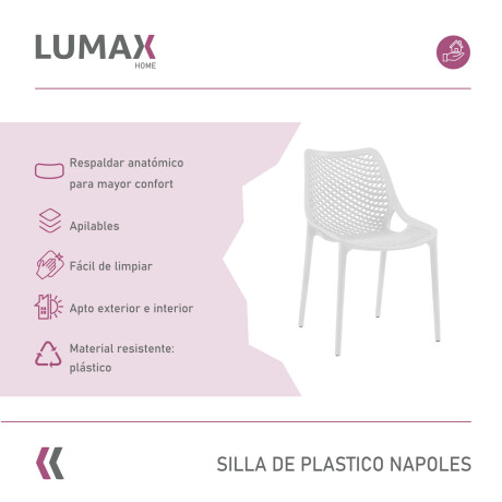 Silla Plastico Lumax Napoles exterior interior apilable Blanco
