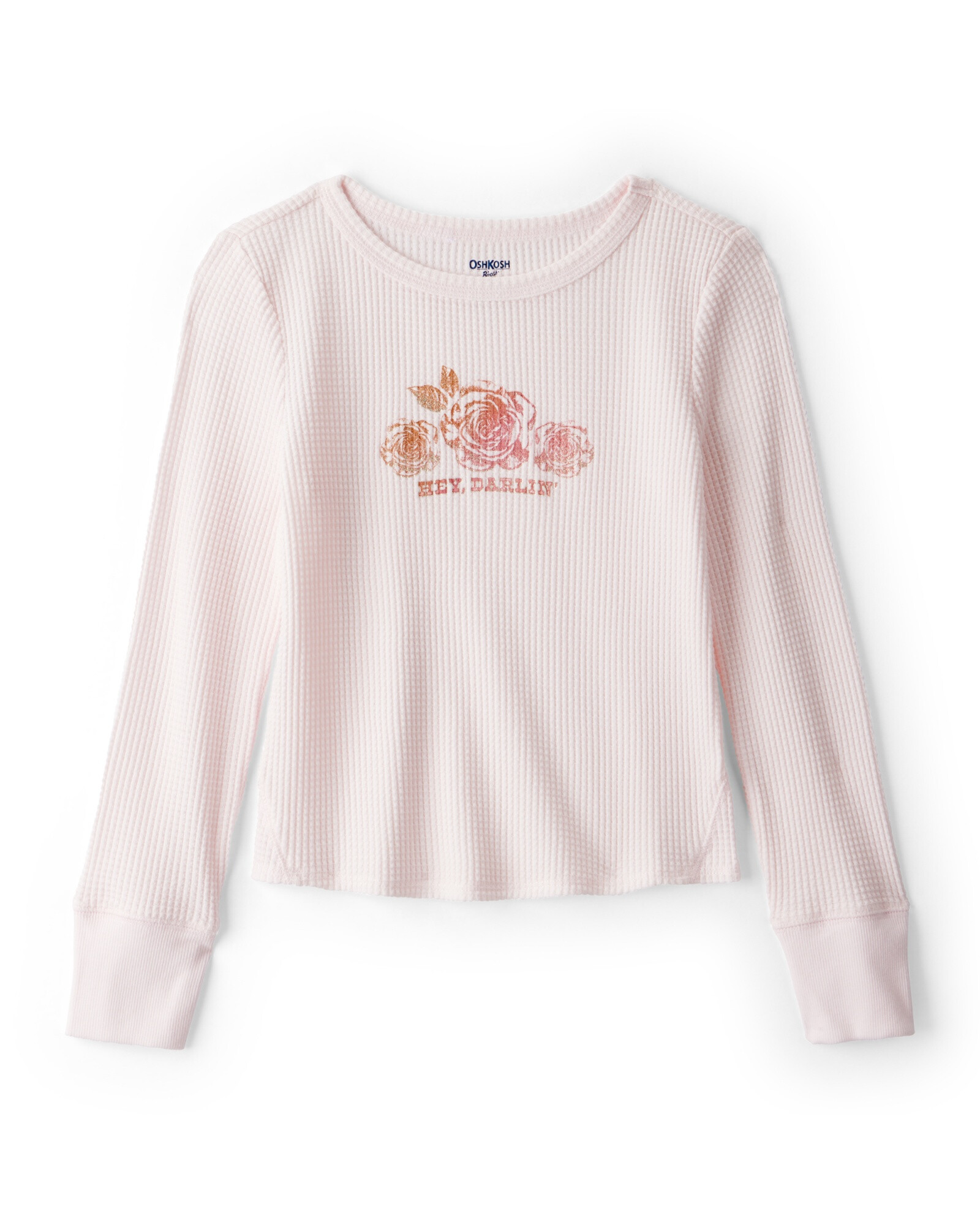 Remera de algodón térmico, rosada, estampa floral Sin color