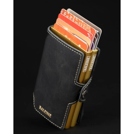 Billetera Baleine Double Kansas en Aluminio y Cuero con Protección RFID Golden Black