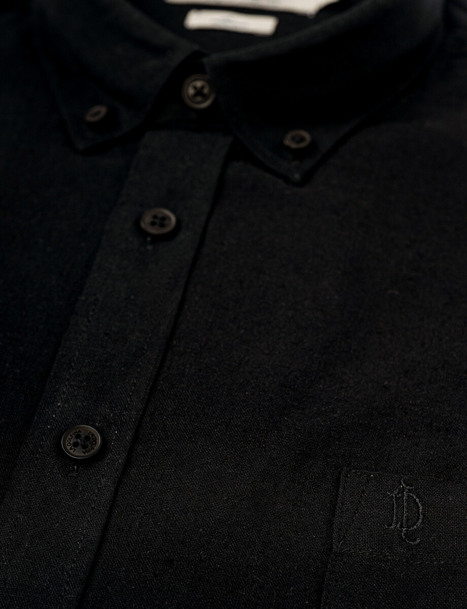 Camisa m/l lino lisa negro