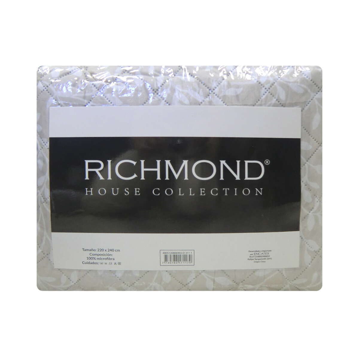 Colcha Estampada Microfibra Richmond 2 Plazas 220 x 240 cm - 311-1 HOJAS GRIS 