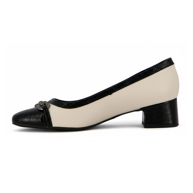 Comfortflex Zapato Taco Bajo Cuadrado Con Aplique En Capellada Negro-coco