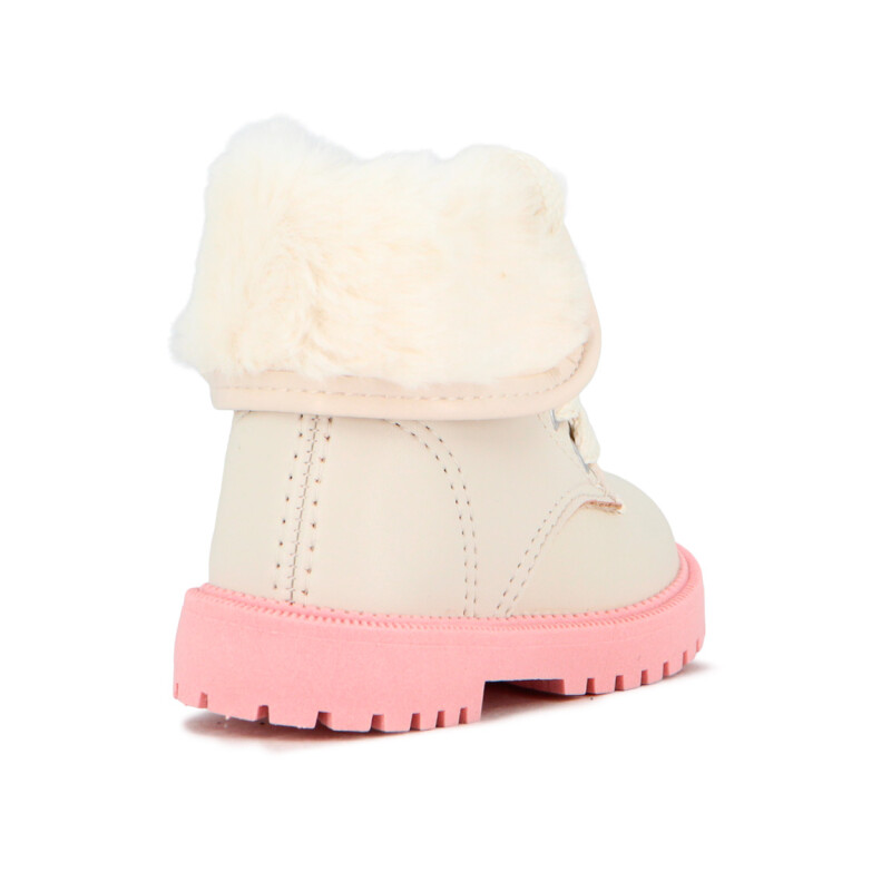 Molekinha Bota Acordonada Con Pliege De Peluche Blanco-rosa Claro