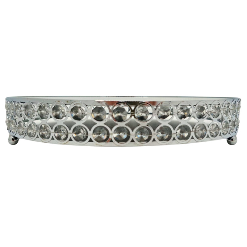 Soporte de Torta de 35CM Plateado C/ Diamantes y Espejo Soporte de Torta de 35CM Plateado C/ Diamantes y Espejo