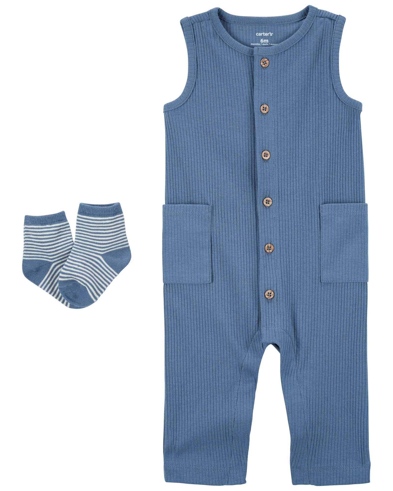Monito y medias de algodón, azul Monito y medias de algodón, azul