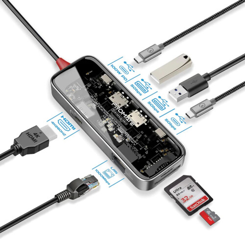 Hub Promate USB-C 8 in 1 100W Power Delivery Hub Promate USB-C 8 in 1 100W Power Delivery