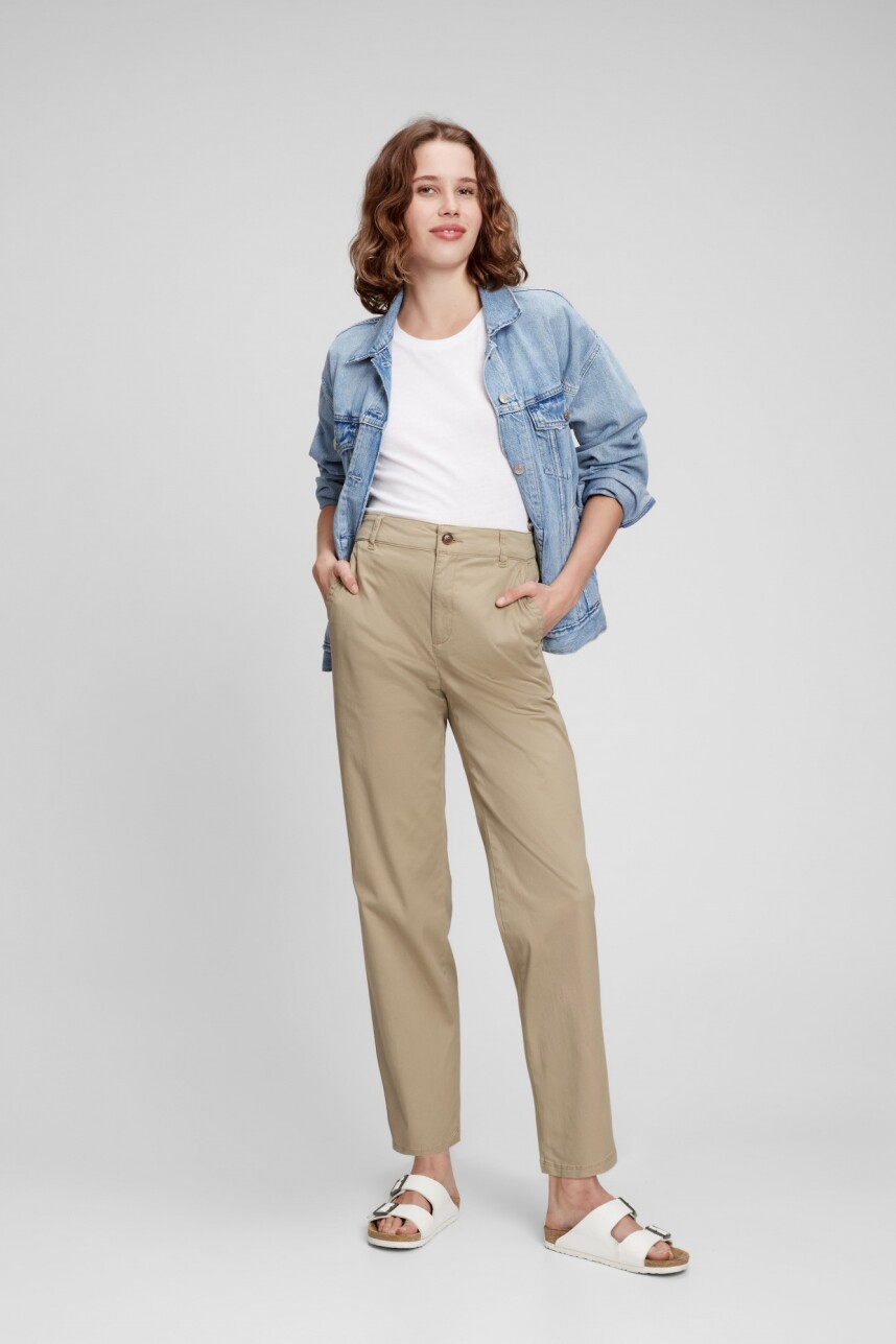 Pantalón Girlfriend Khaki Tiro Alto Mujer Khaki1