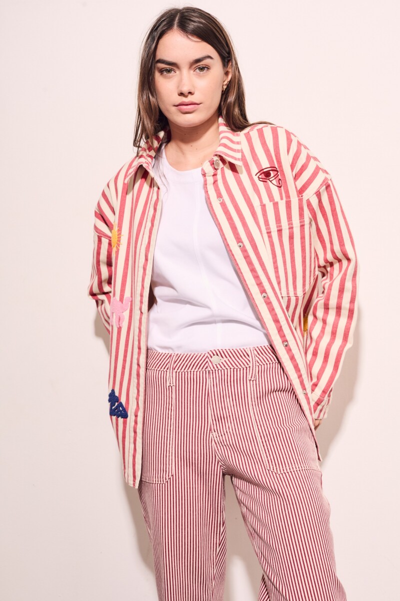 Sobrecamisa Rayas Y Bordado Rojo