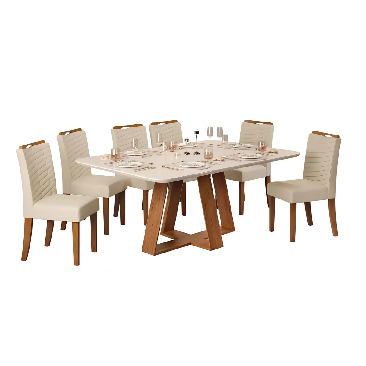 Juego De Comedor - 6 Sillas + Mesa Vidrio - Celeste - Blanco / Blanco 